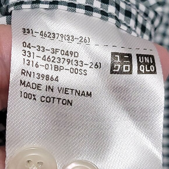 Uniqlo Mens Cotton Long Sleeve Button Up Shirt Size 2XL Dark Green Gingham Check - Picture 9 of 10